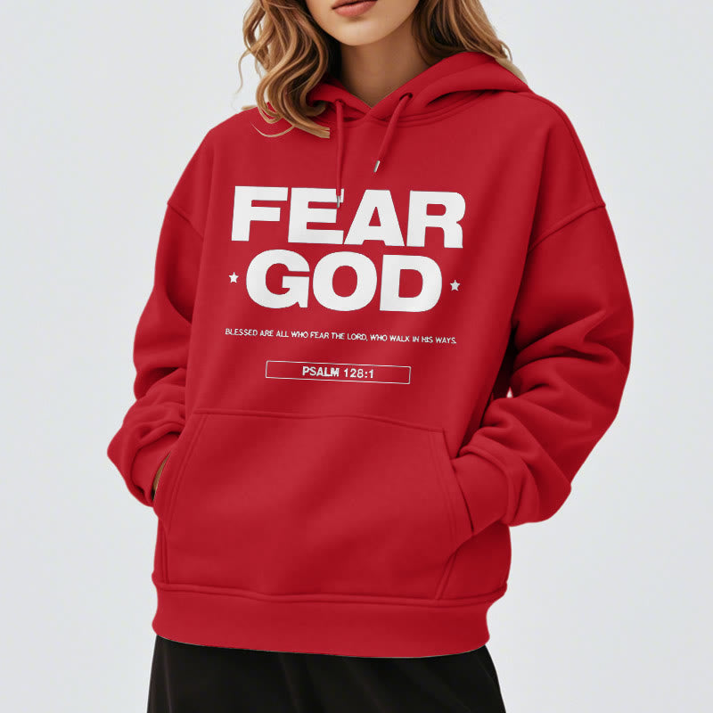 Classic Quotation Style Fear God Faith Blessed Fleece Lined Polyester Hoodie
