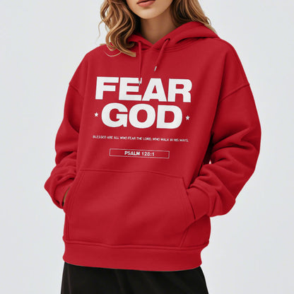 Classic Quotation Style Fear God Faith Blessed Fleece Lined Polyester Hoodie