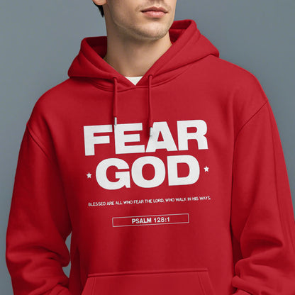 Classic Quotation Style Fear God Faith Blessed Fleece Lined Polyester Hoodie