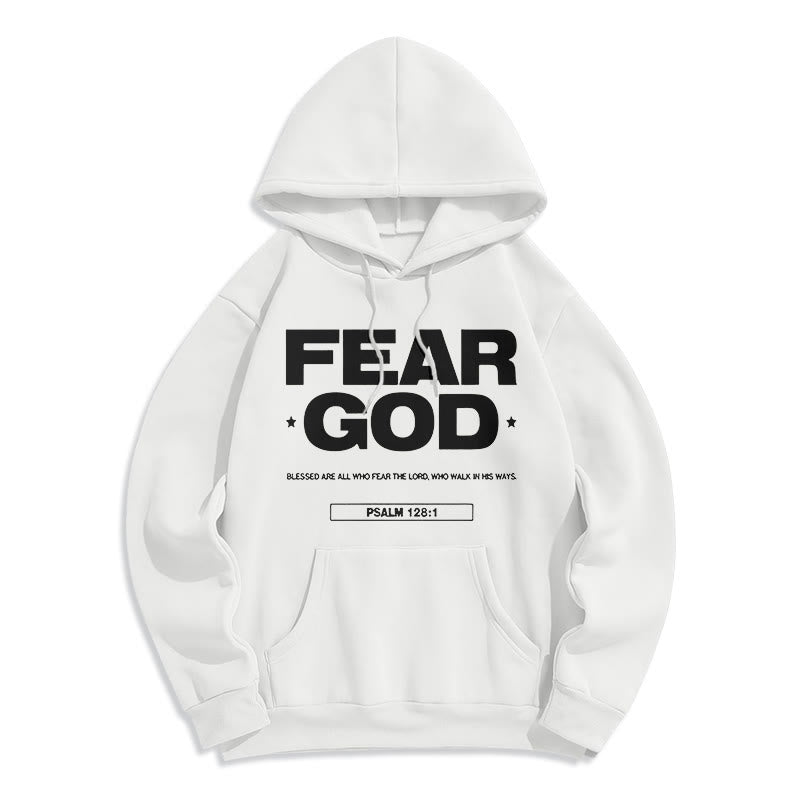 Classic Quotation Style Fear God Faith Blessed Fleece Lined Polyester Hoodie