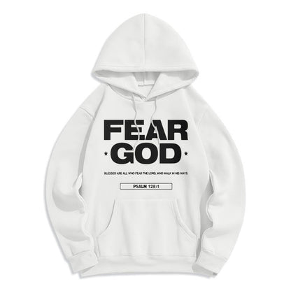 Classic Quotation Style Fear God Faith Blessed Fleece Lined Polyester Hoodie