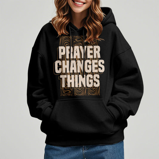 Modern Style Prayer Changes Things Fleece Lined Polyester Hoodie