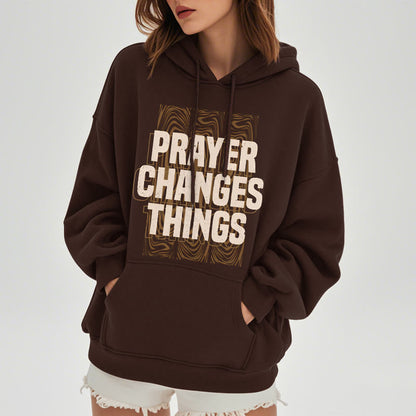 Modern Style Prayer Changes Things Fleece Lined Polyester Hoodie