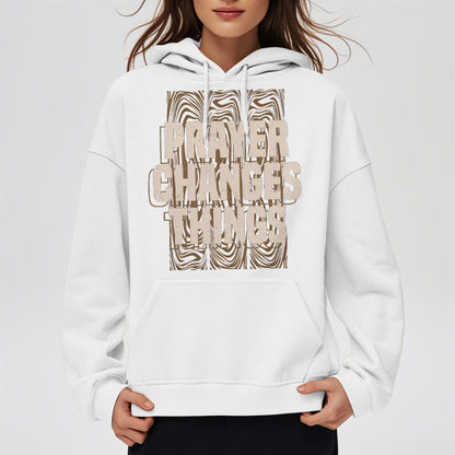 Modern Style Prayer Changes Things Fleece Lined Polyester Hoodie
