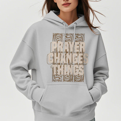 Modern Style Prayer Changes Things Fleece Lined Polyester Hoodie