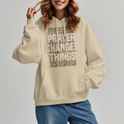 Modern Style Prayer Changes Things Fleece Lined Polyester Hoodie