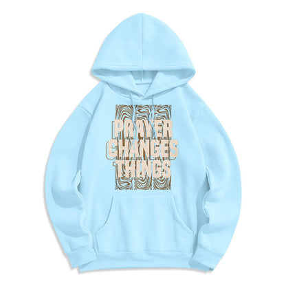 Modern Style Prayer Changes Things Fleece Lined Polyester Hoodie