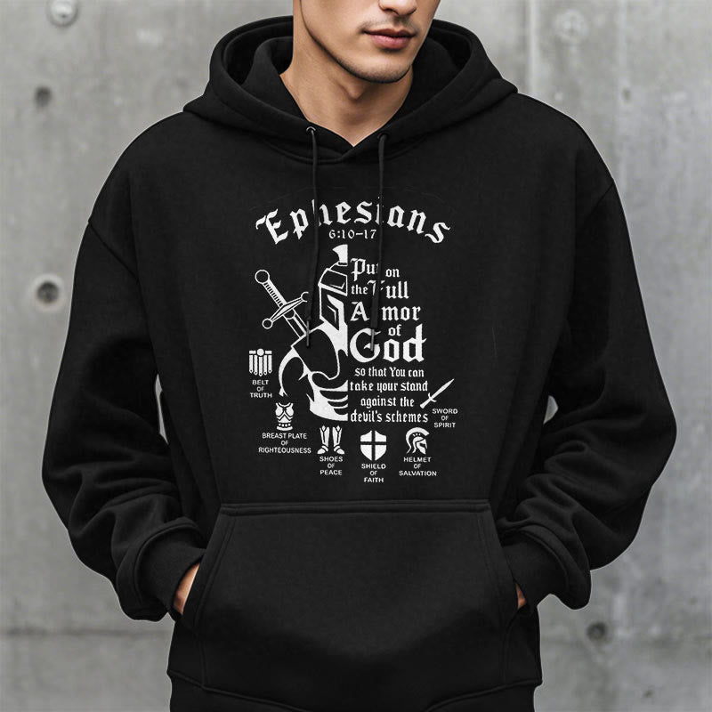 Quotation Style Full Armor of God Fleece Lined Polyester Hoodie