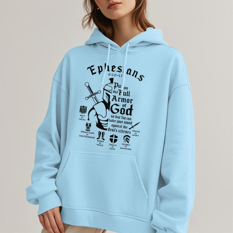 Quotation Style Full Armor of God Fleece Lined Polyester Hoodie