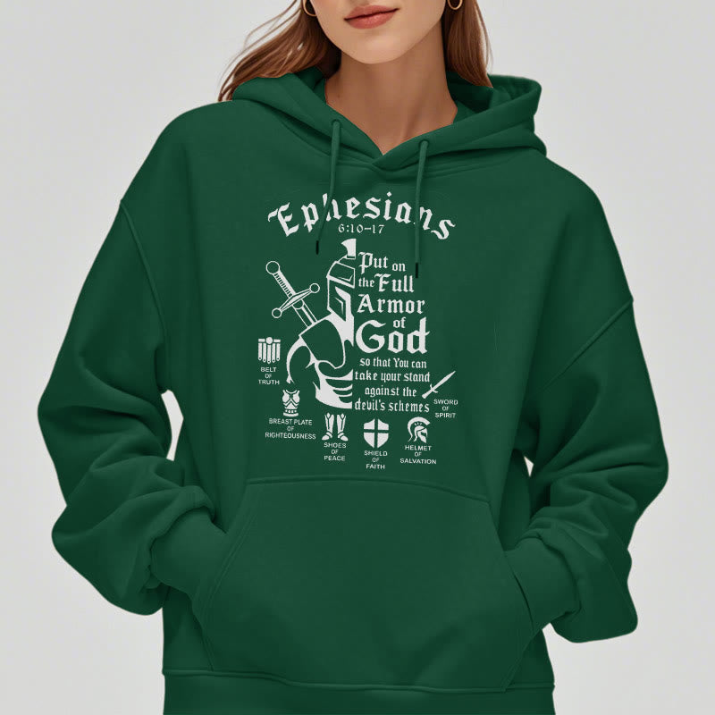 Quotation Style Full Armor of God Fleece Lined Polyester Hoodie