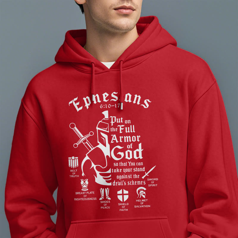 Quotation Style Full Armor of God Fleece Lined Polyester Hoodie