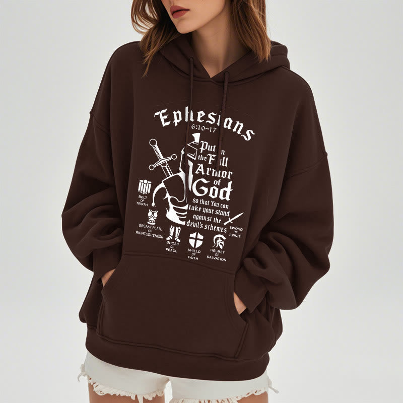 Quotation Style Full Armor of God Fleece Lined Polyester Hoodie