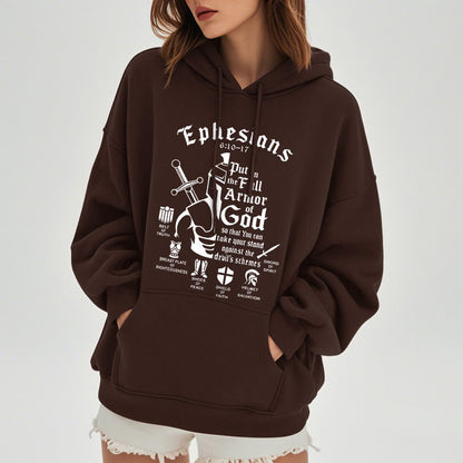 Quotation Style Full Armor of God Fleece Lined Polyester Hoodie