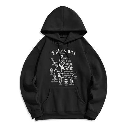 Quotation Style Full Armor of God Fleece Lined Polyester Hoodie