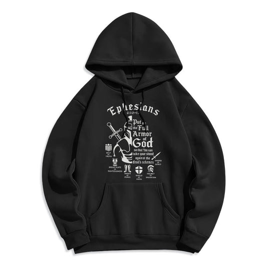 Quotation Style Full Armor of God Fleece Lined Polyester Hoodie