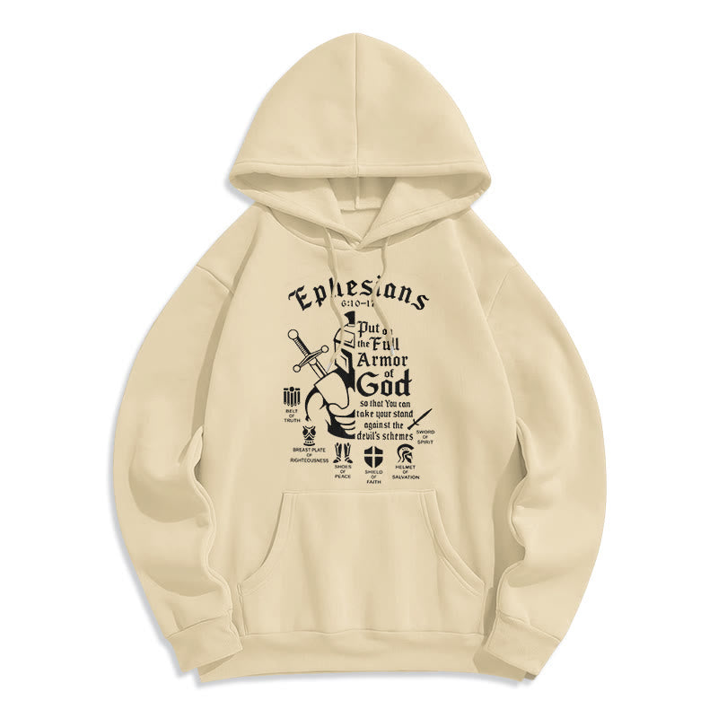 Quotation Style Full Armor of God Fleece Lined Polyester Hoodie