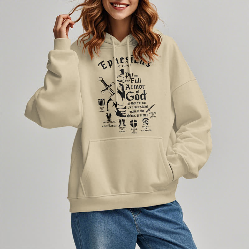 Quotation Style Full Armor of God Fleece Lined Polyester Hoodie