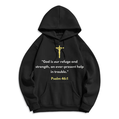 Classic Style God Is Our Refuge And Strength Fleece Lined Polyester Hoodie