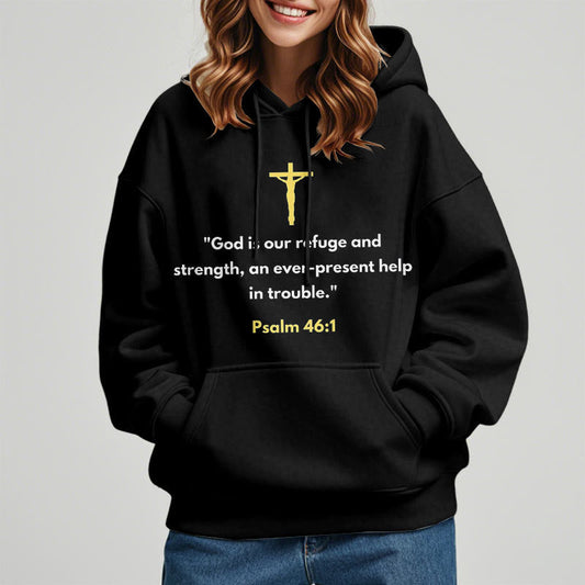 Classic Style God Is Our Refuge And Strength Fleece Lined Polyester Hoodie