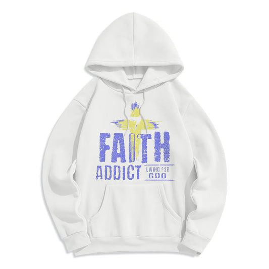 Colored Style Faith Addict Living For God Fleece Lined Polyester Hoodie