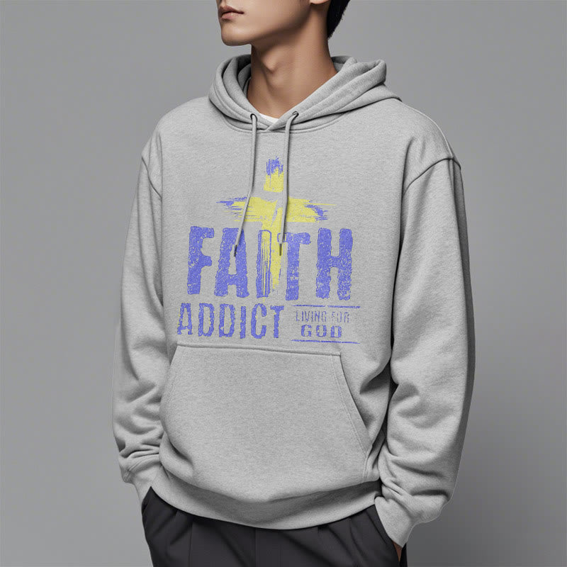 Colored Style Faith Addict Living For God Fleece Lined Polyester Hoodie