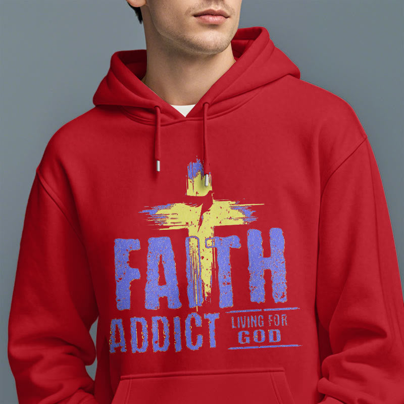 Colored Style Faith Addict Living For God Fleece Lined Polyester Hoodie