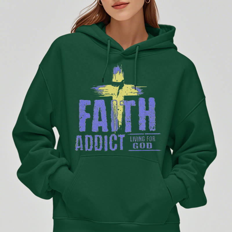 Colored Style Faith Addict Living For God Fleece Lined Polyester Hoodie