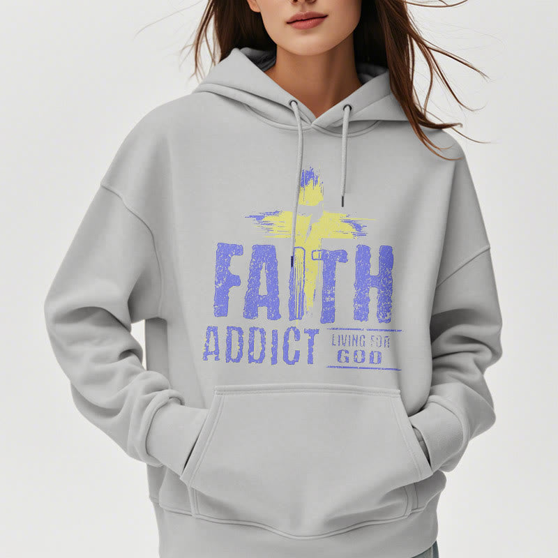Colored Style Faith Addict Living For God Fleece Lined Polyester Hoodie