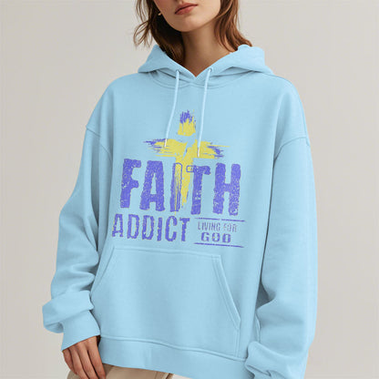 Colored Style Faith Addict Living For God Fleece Lined Polyester Hoodie