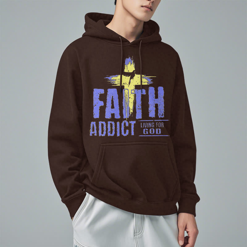 Colored Style Faith Addict Living For God Fleece Lined Polyester Hoodie