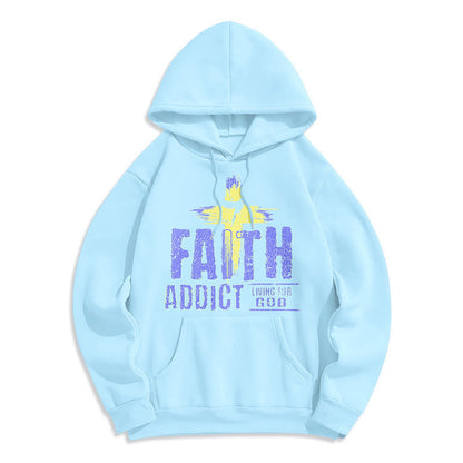 Colored Style Faith Addict Living For God Fleece Lined Polyester Hoodie