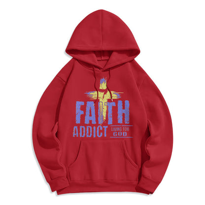 Colored Style Faith Addict Living For God Fleece Lined Polyester Hoodie