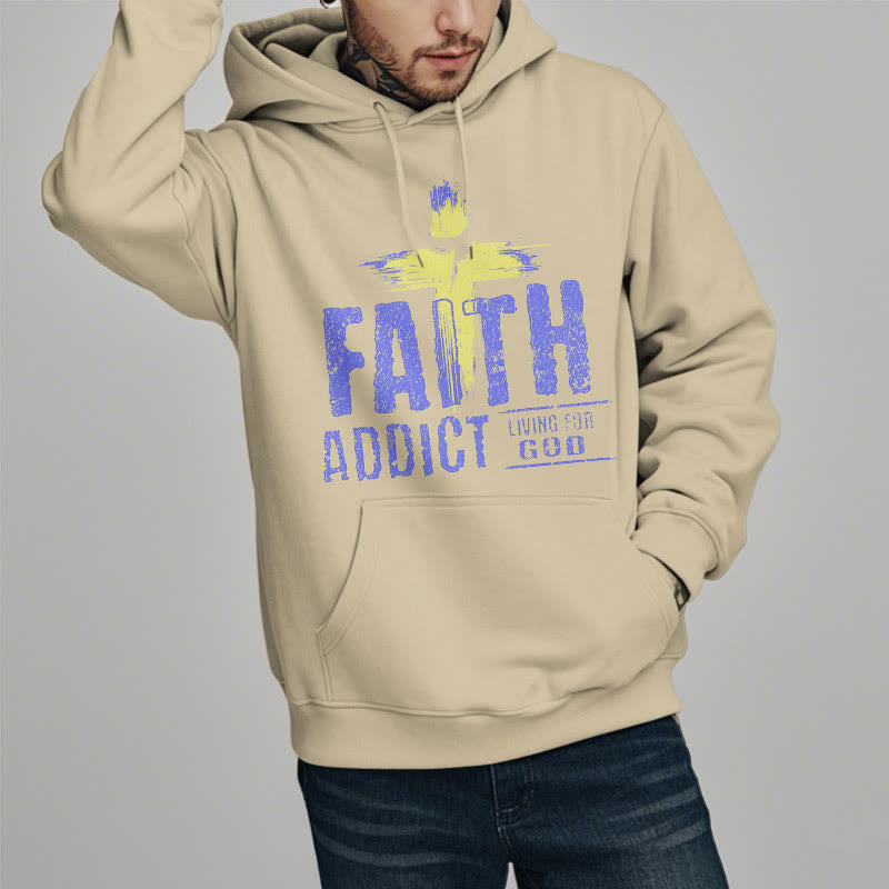 Colored Style Faith Addict Living For God Fleece Lined Polyester Hoodie