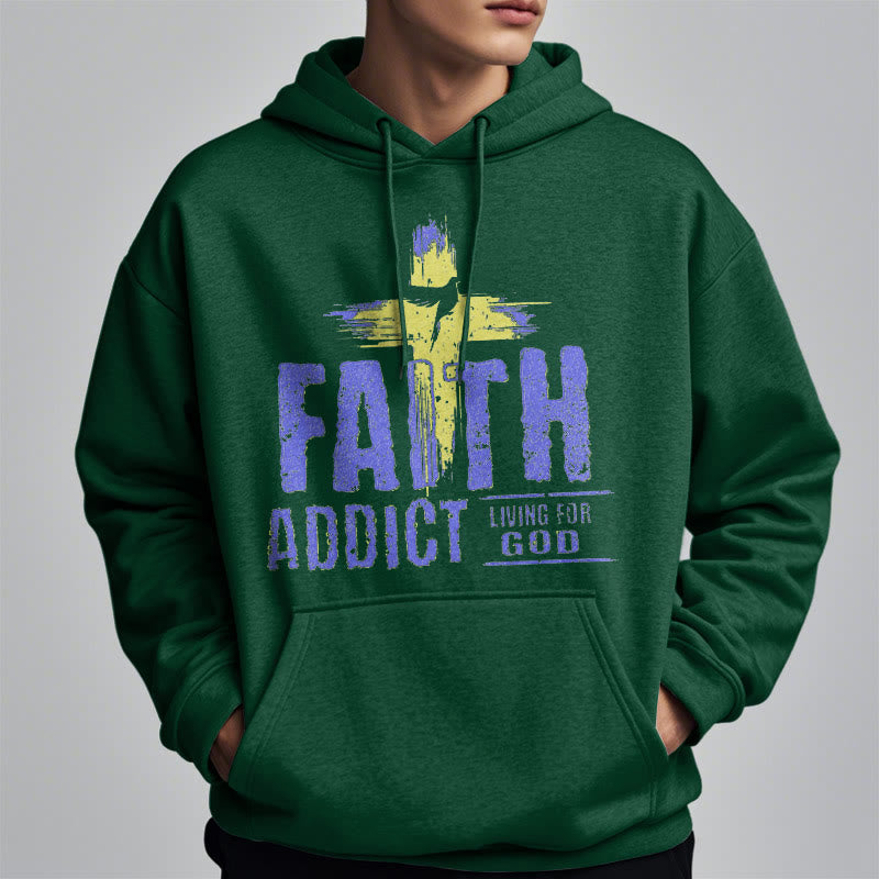 Colored Style Faith Addict Living For God Fleece Lined Polyester Hoodie