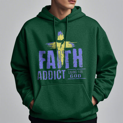 Colored Style Faith Addict Living For God Fleece Lined Polyester Hoodie
