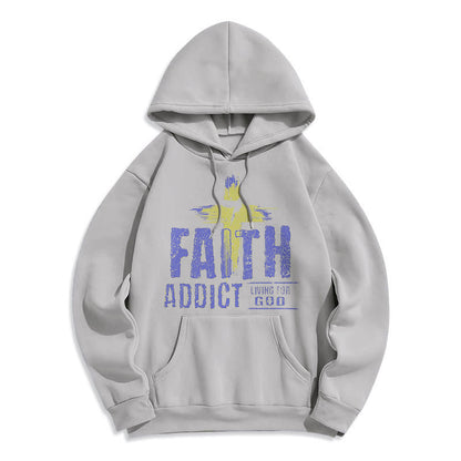 Colored Style Faith Addict Living For God Fleece Lined Polyester Hoodie