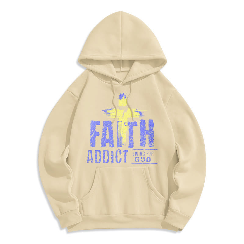 Colored Style Faith Addict Living For God Fleece Lined Polyester Hoodie