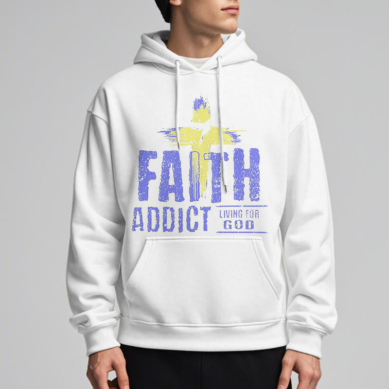 Colored Style Faith Addict Living For God Fleece Lined Polyester Hoodie