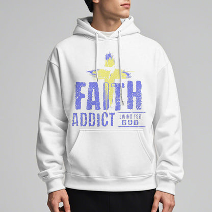 Colored Style Faith Addict Living For God Fleece Lined Polyester Hoodie