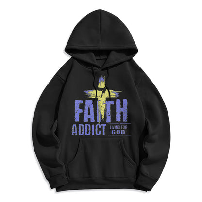 Colored Style Faith Addict Living For God Fleece Lined Polyester Hoodie