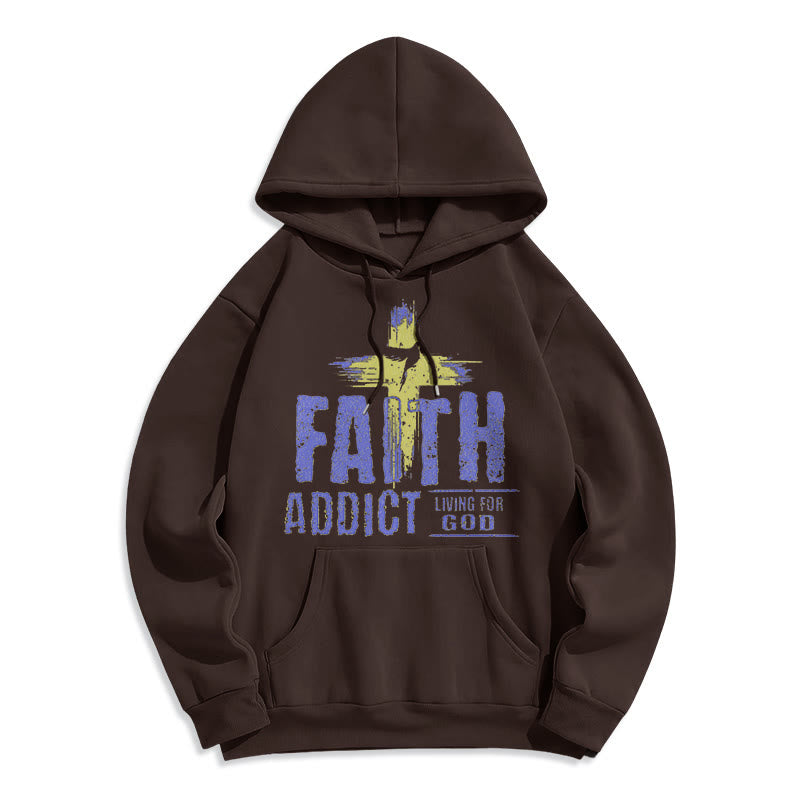 Colored Style Faith Addict Living For God Fleece Lined Polyester Hoodie