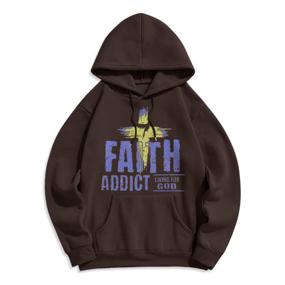 Colored Style Faith Addict Living For God Fleece Lined Polyester Hoodie