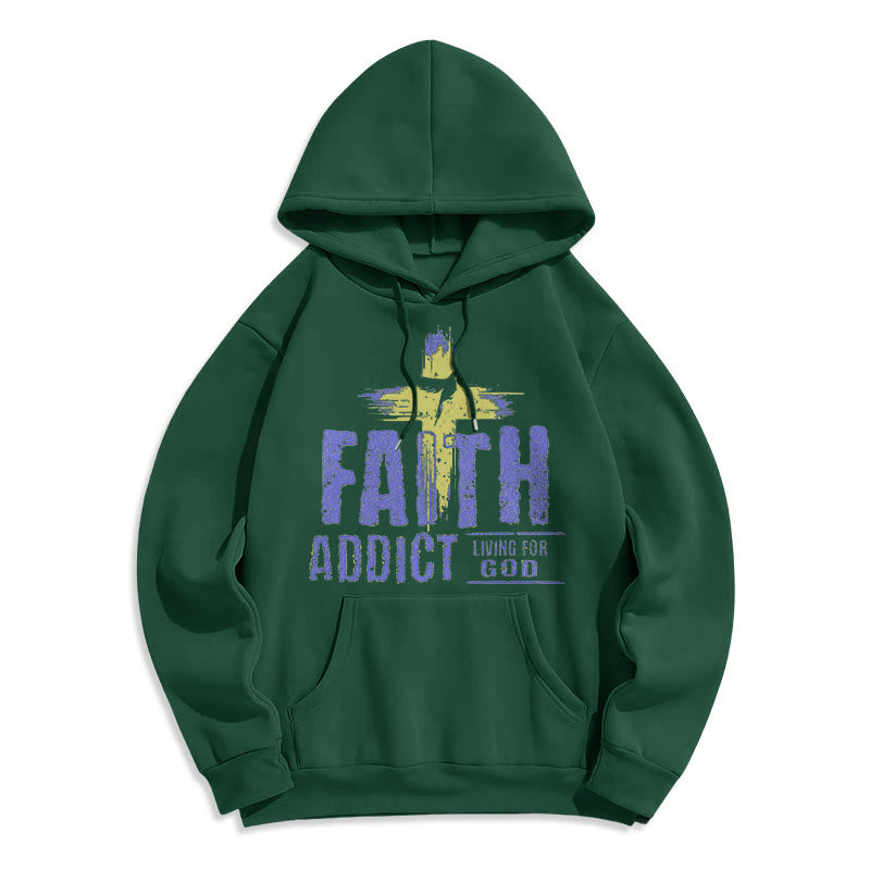 Colored Style Faith Addict Living For God Fleece Lined Polyester Hoodie