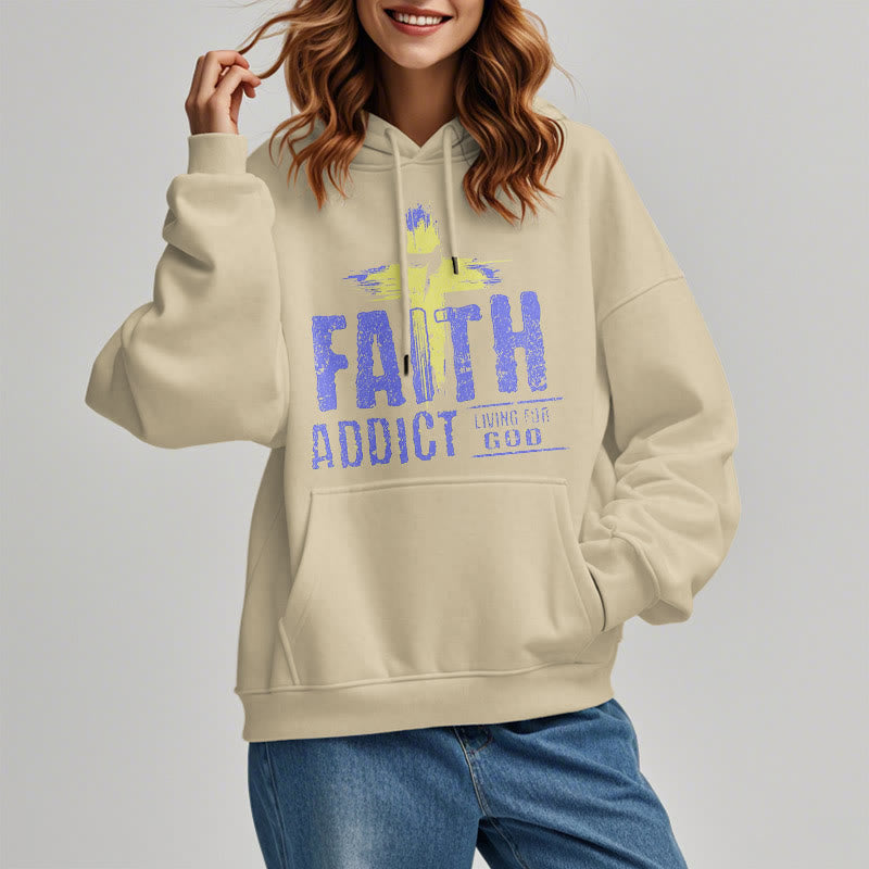 Colored Style Faith Addict Living For God Fleece Lined Polyester Hoodie