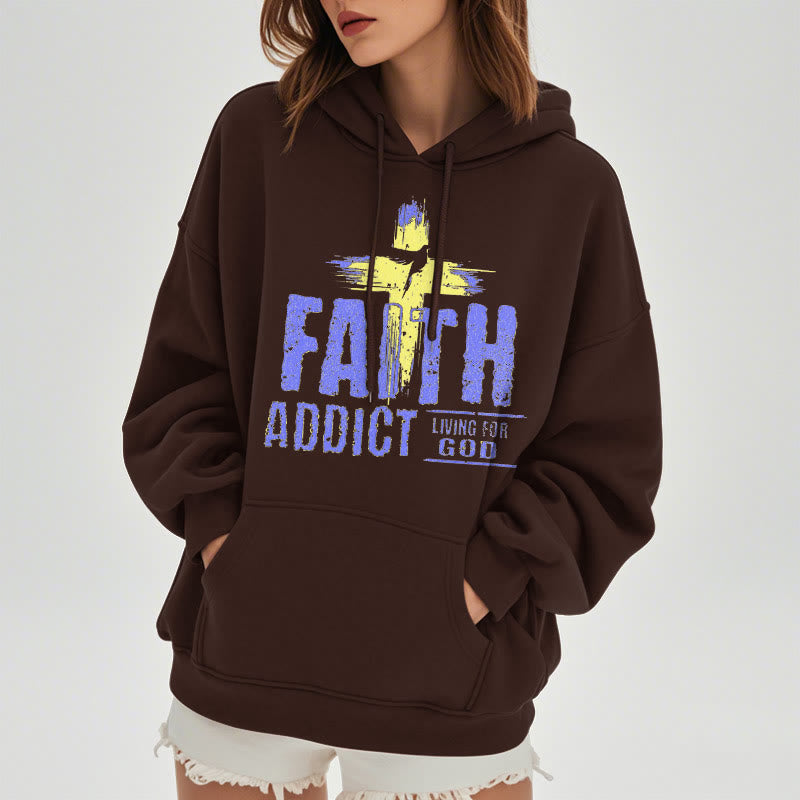 Colored Style Faith Addict Living For God Fleece Lined Polyester Hoodie