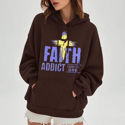 Colored Style Faith Addict Living For God Fleece Lined Polyester Hoodie