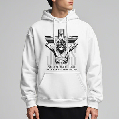 Classic Style Father Forgive Them Crucifix Fleece Lined Polyester Hoodie