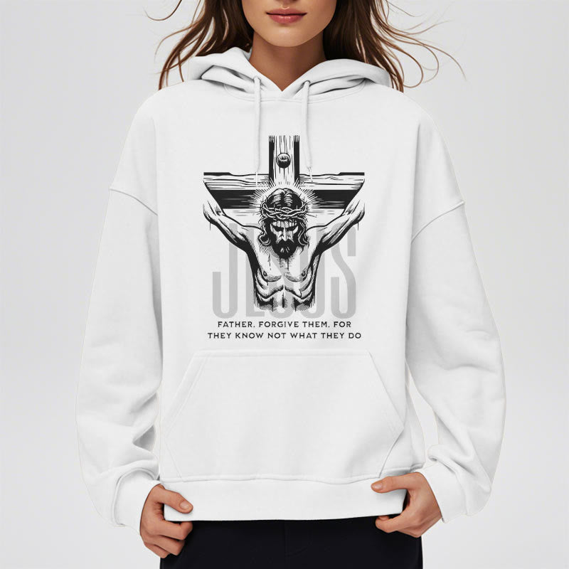 Classic Style Father Forgive Them Crucifix Fleece Lined Polyester Hoodie