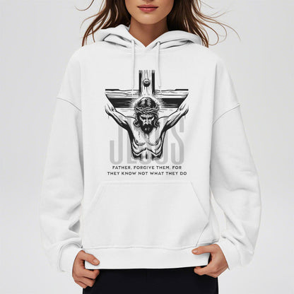 Classic Style Father Forgive Them Crucifix Fleece Lined Polyester Hoodie