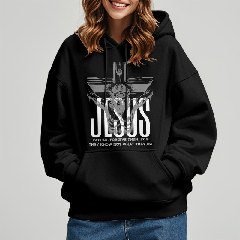 Classic Style Father Forgive Them Crucifix Fleece Lined Polyester Hoodie